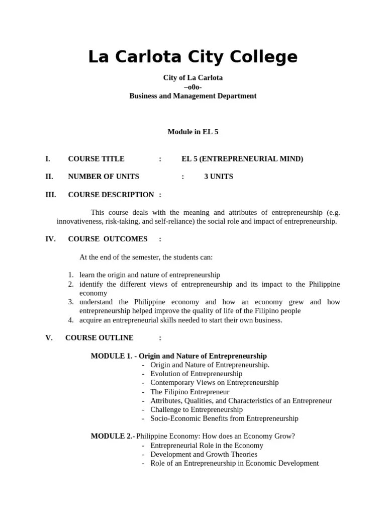 El 5 Module The Entrepreneurial Mind | PDF | Entrepreneurship | Stocks