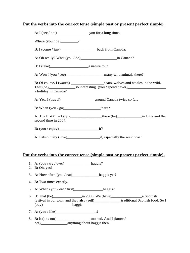 Grade 7 Present Perfect Past Simple Pdf Linguistics Grammar