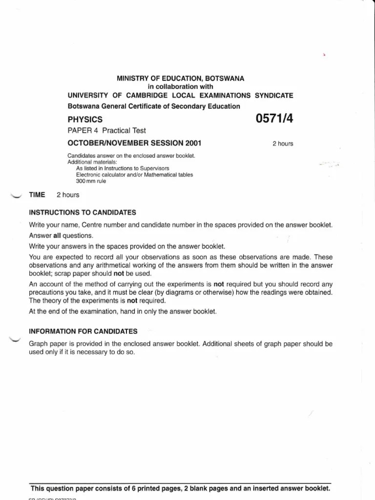 Bgcse Physics Paper 4 2001 | PDF | Temperature | Thermometer