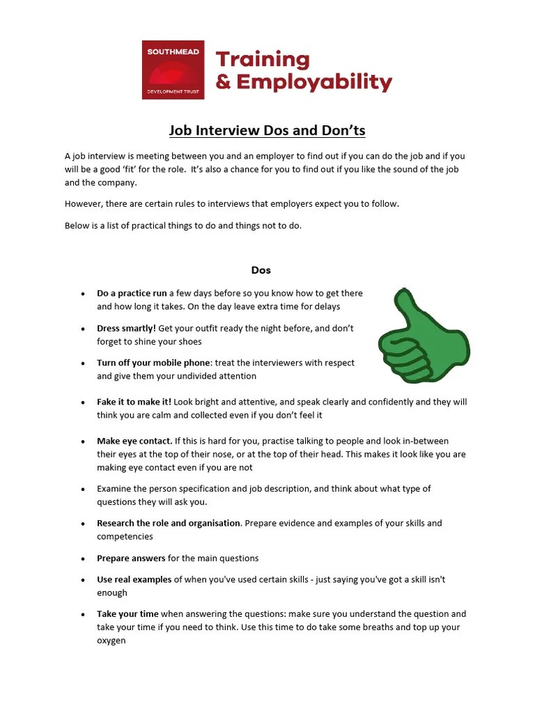 Job Interviews Dos And Donts | PDF | Job Interview