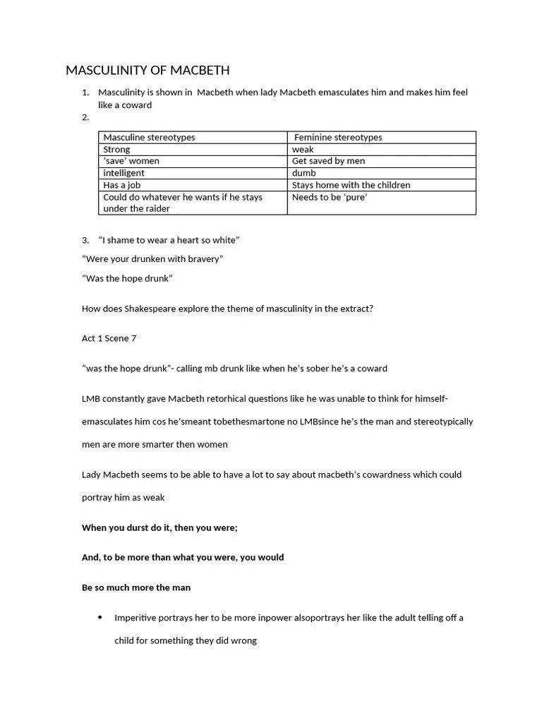 Masculinity Of Macbeth Year 10 | PDF | Macbeth | Masculinity