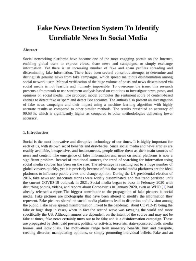 Fake News Detection System To Identify Unreliable News In Social Media ...
