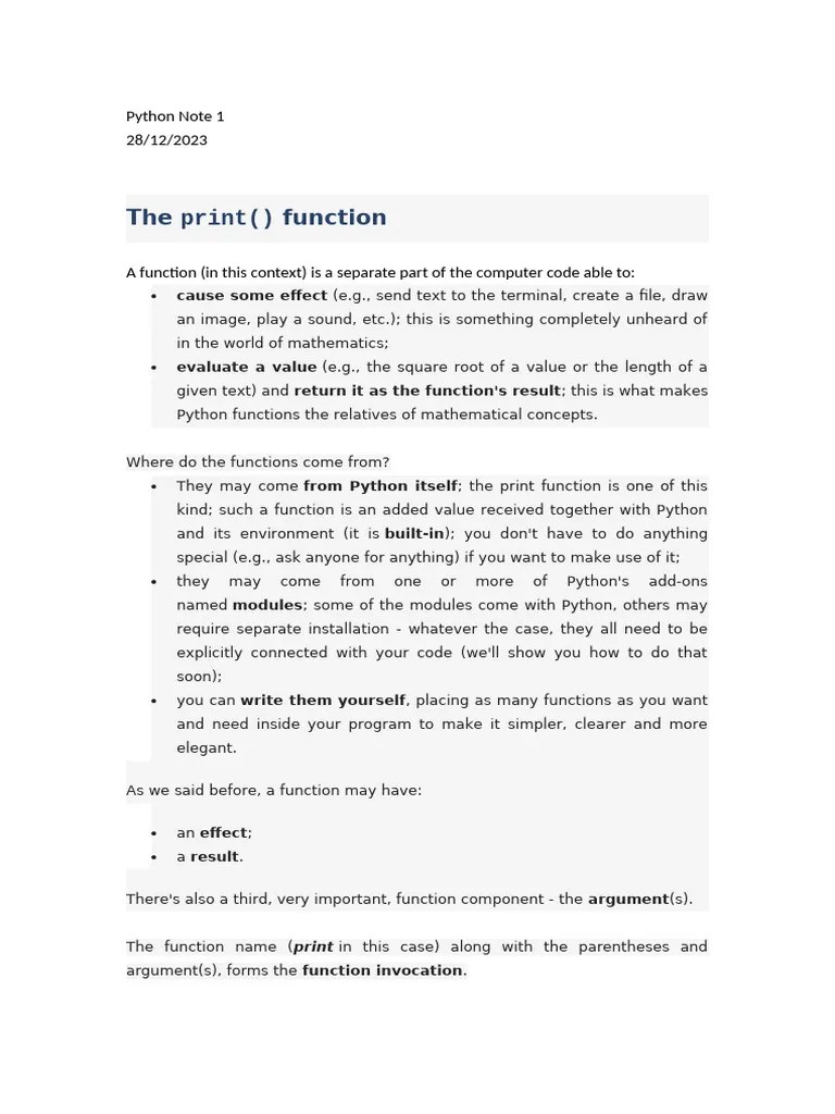 Python Note 1 | PDF | Parameter (Computer Programming) | Python ...