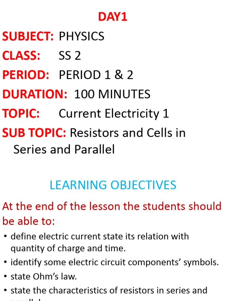 Physics WK 1 Day 1 And 2 Current Electricity. Electric Current ...