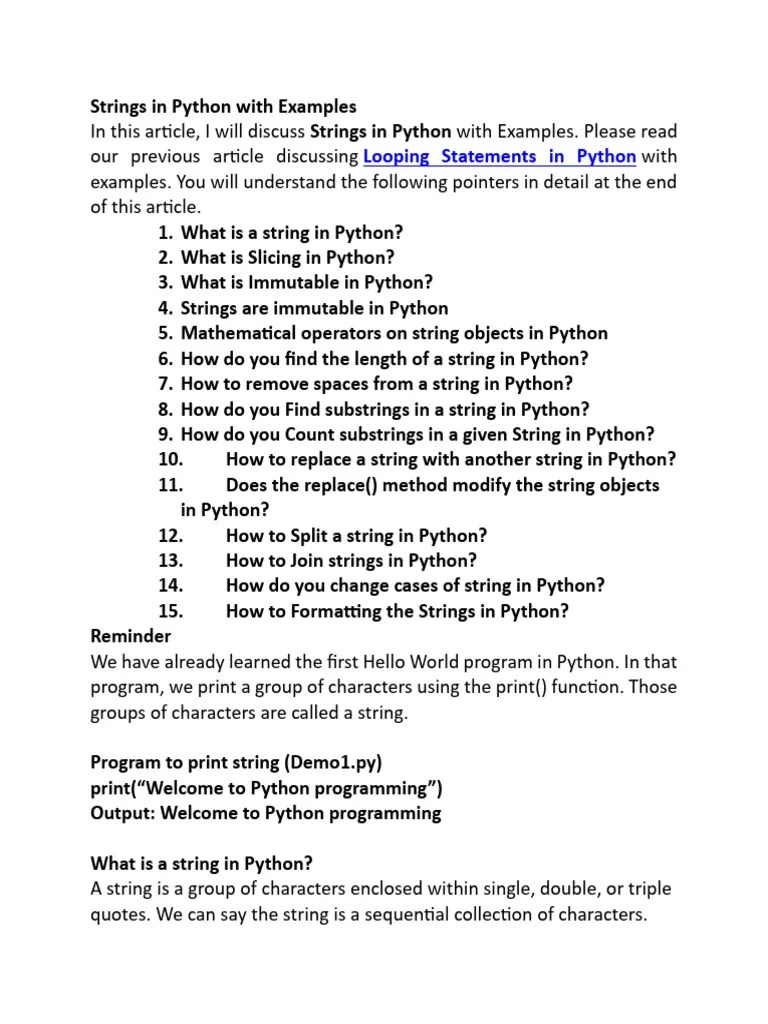 Lecture 7 - Strings In Python With Examples -1 | PDF | String (Computer ...