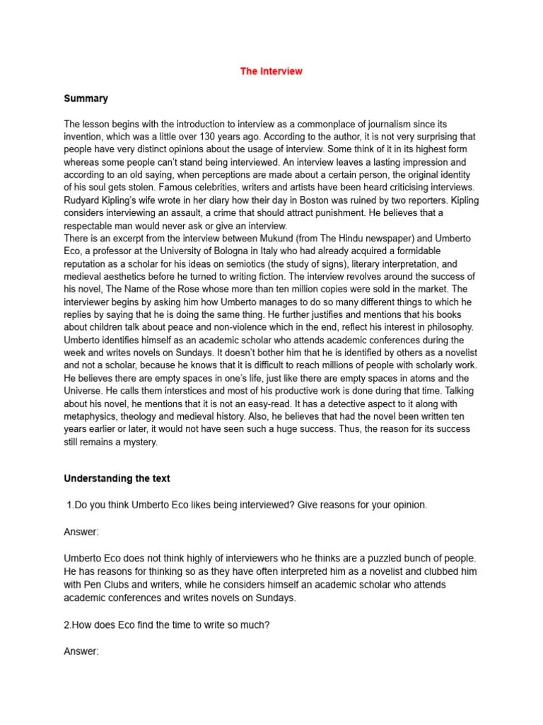 The Interview | PDF | Novels | Reason