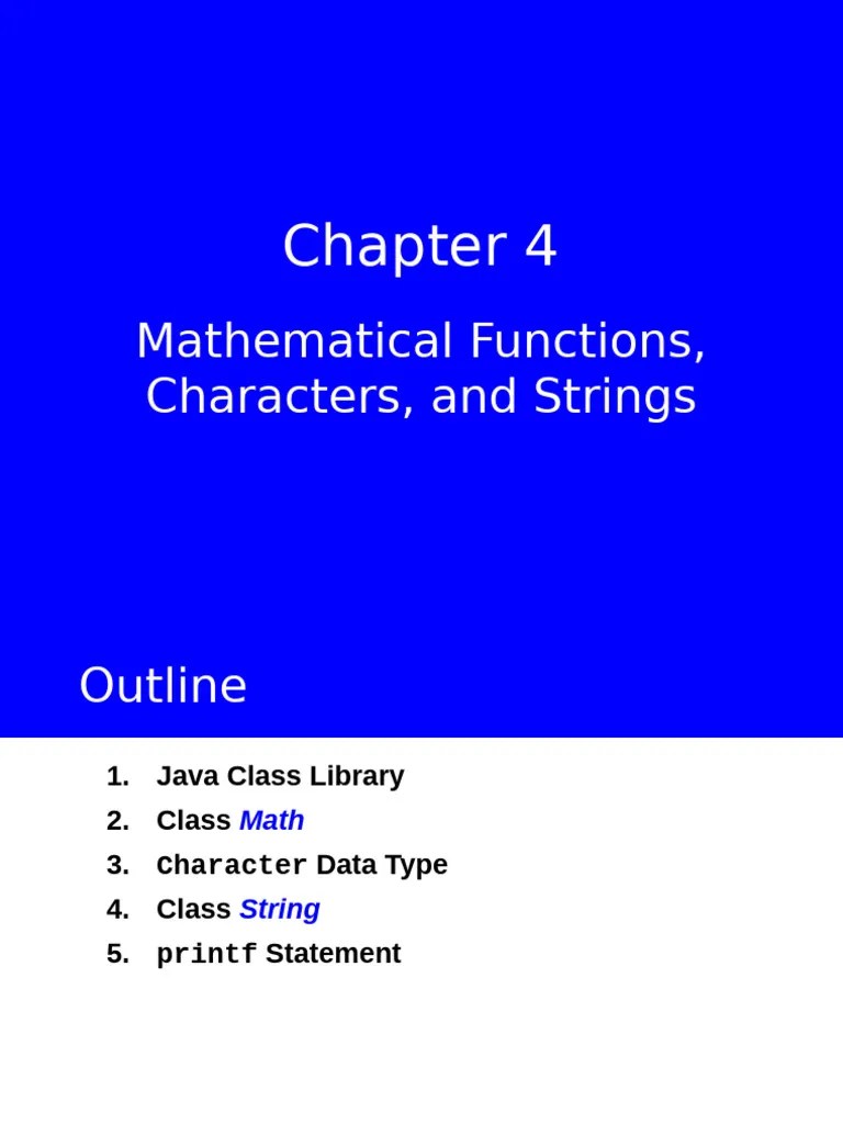 CSE215 Chapter 4 Math Functions Chars And Strings | PDF | Java (Programming Language) | Rounding