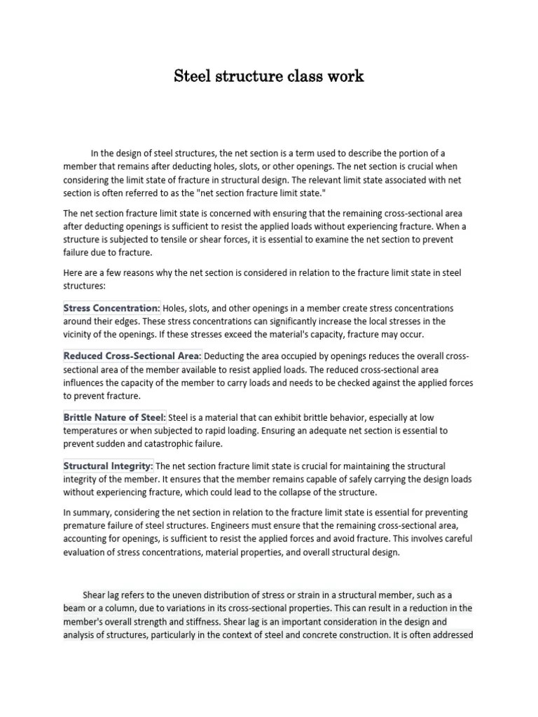 Steel Structure Class Work | PDF | Fracture | Strength Of Materials