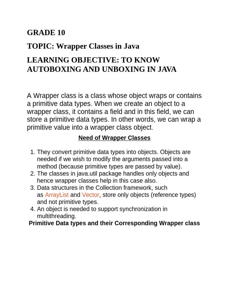 Wrapper Classes In Java | PDF | Data Type | Integer (Computer Science)