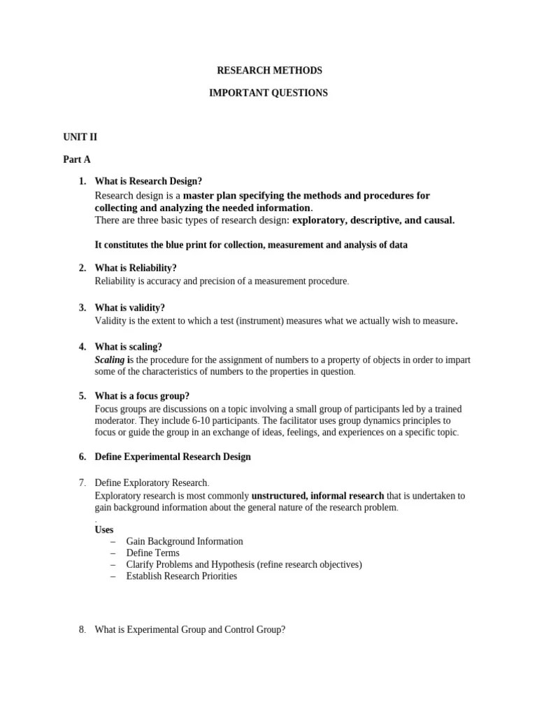 RM Unit II Important Questions | PDF | Validity (Statistics) | Level Of ...