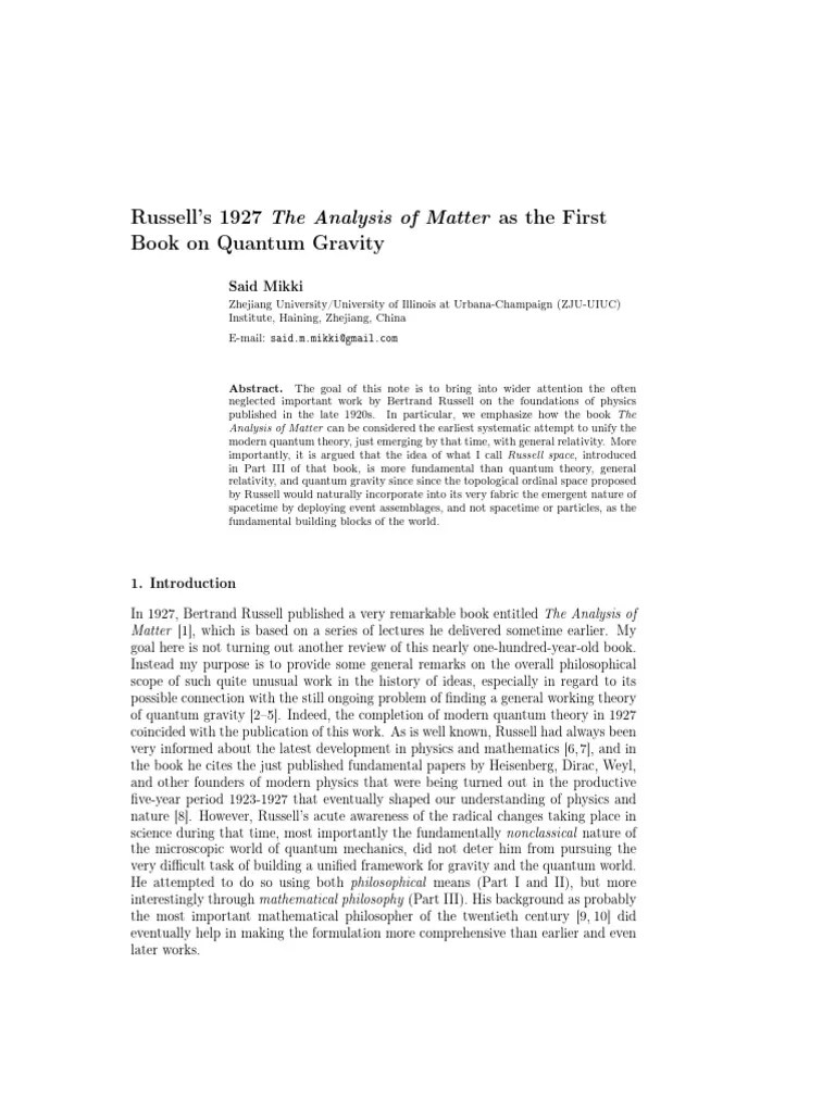(reviving) Russell_Analysis_of_Matter | PDF | Quantum Gravity | Space