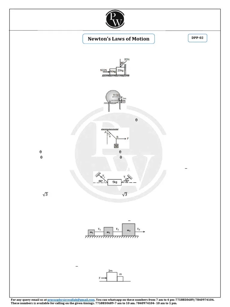 Laws Of Motion - DPP-02 - 2. NLM - DPP-02 - Prayas | PDF | Force | Tension (Physics)
