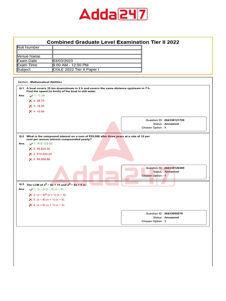 SSC CGL 2022 Tier II Official Paper 3 March 2023 | PDF | Area | Mathematics