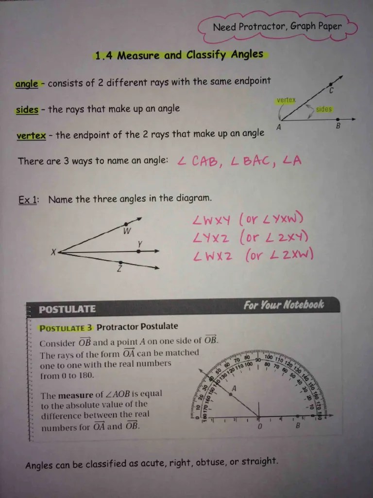 1.4 Measure Classify Angles Notes | PDF