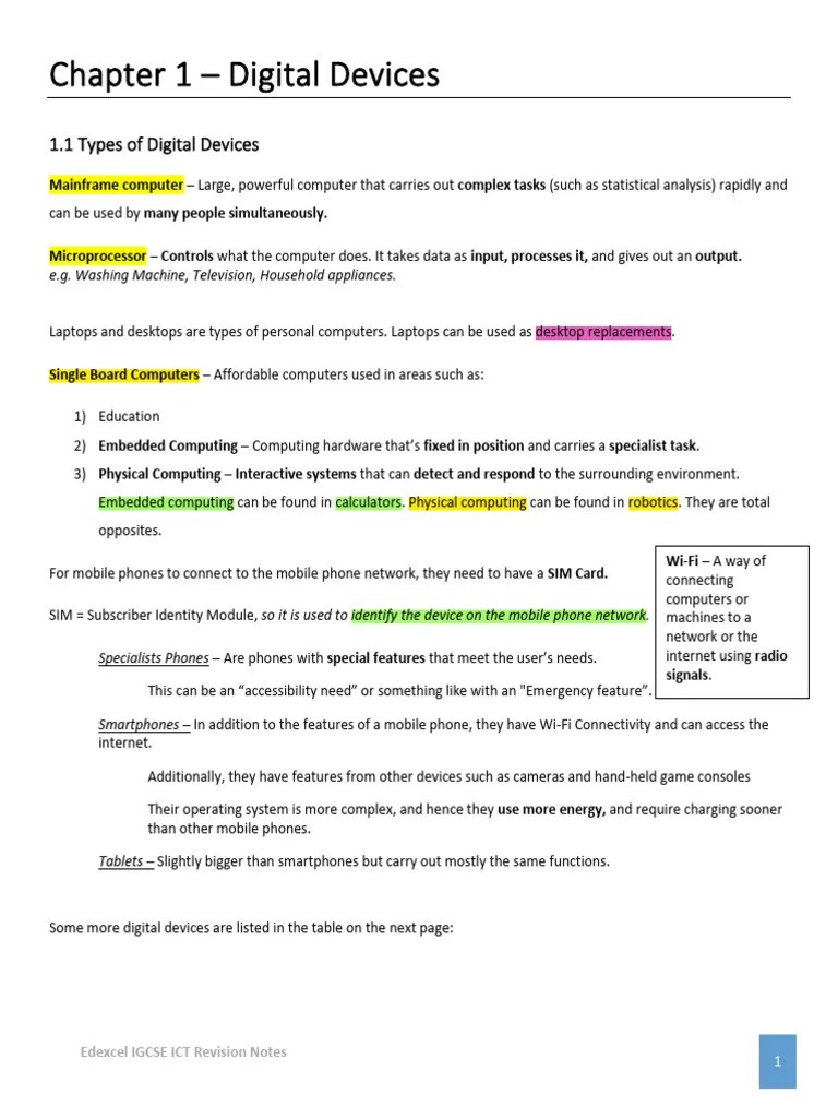 ICT - Chapter 1 - Revision Notes | PDF | Hard Disk Drive | Computer ...