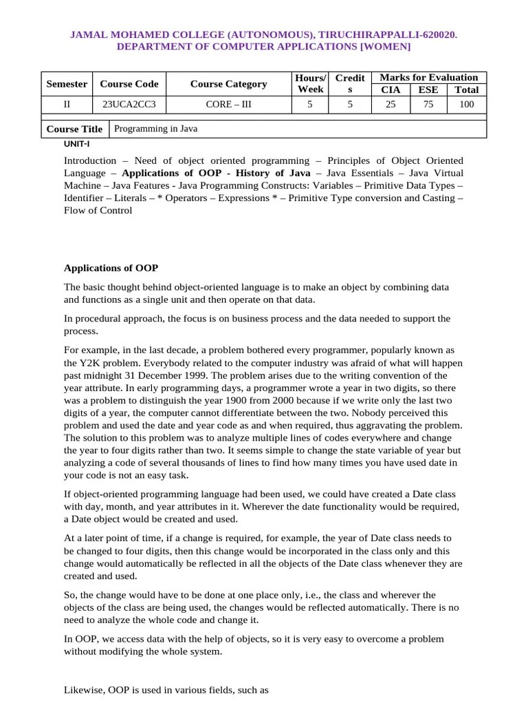 I Bca Java Theory Unit I Part 2 | PDF | Java Virtual Machine | Java ...