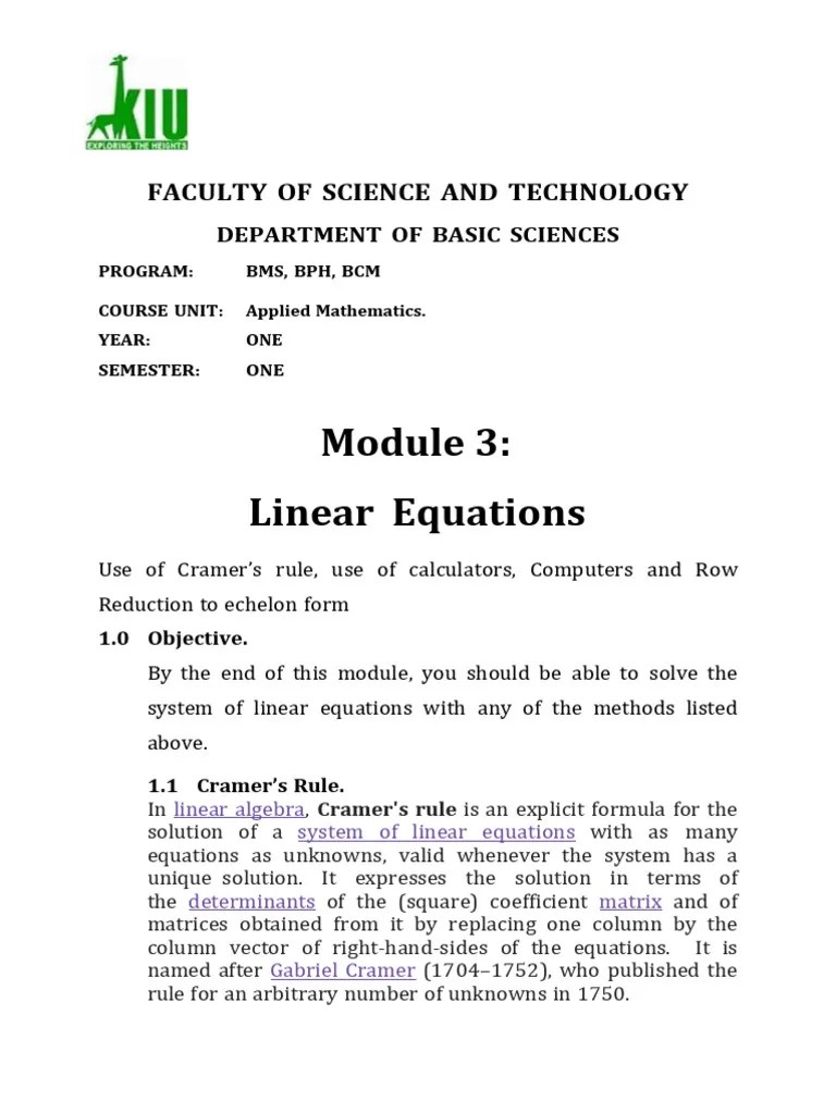 Linear Equations | PDF | Matrix (Mathematics) | System Of Linear Equations