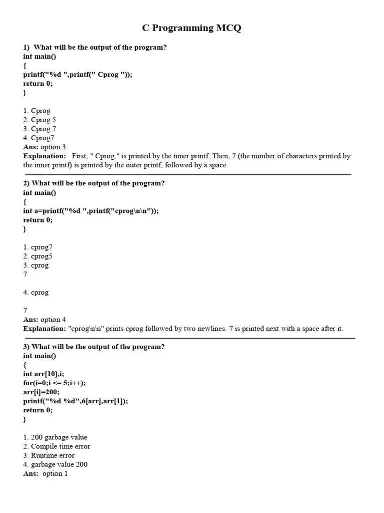 C Programming MCQ | PDF | Pointer (Computer Programming) | Software ...