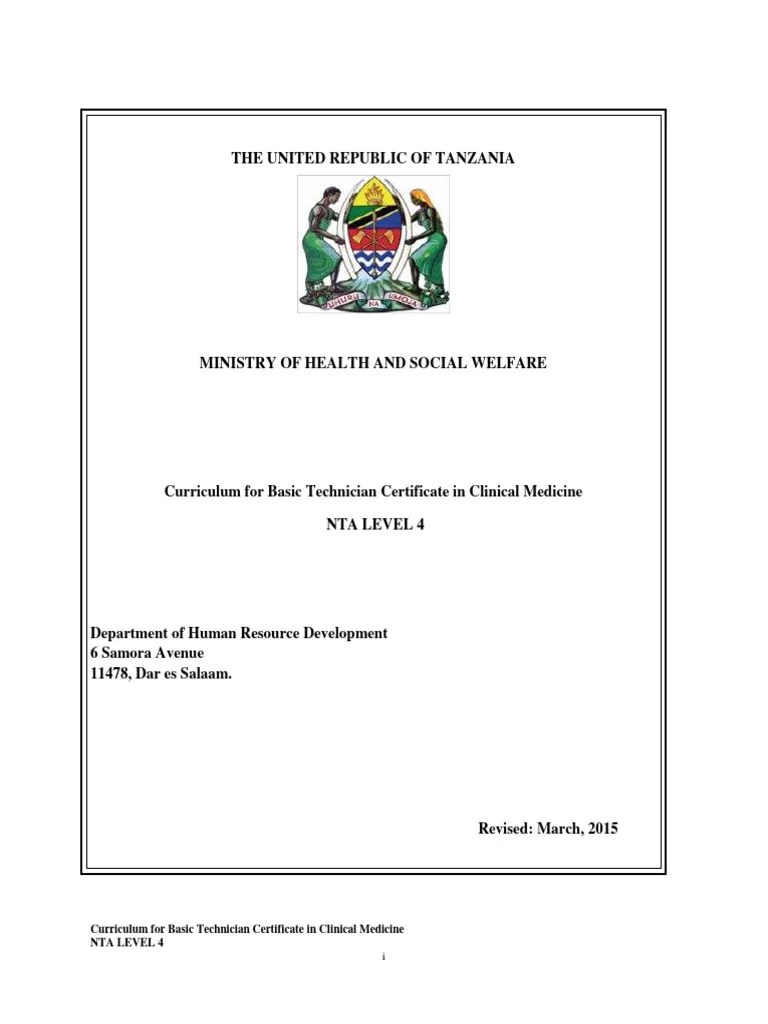 Nta Level 4 Clinical Medicine Curriculum Pdf Educational Assessment