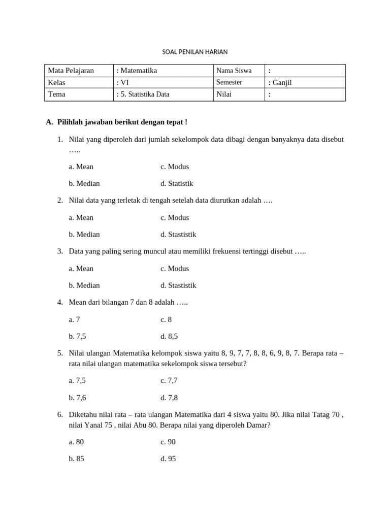 Soal Ph Mtk Kelas 6 Pembelajaran 5 Pdf
