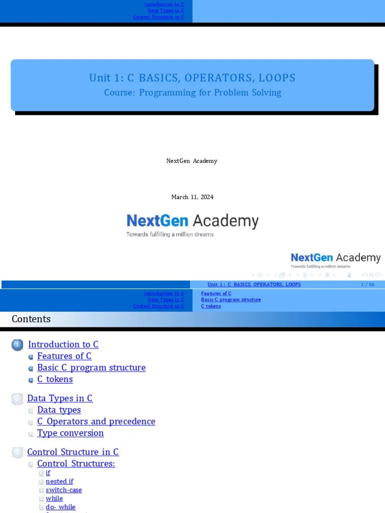 C Unit - 1 | PDF | Control Flow | C (Programming Language)
