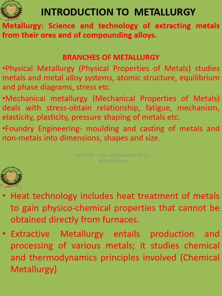 Introduction To Metallurgy Pdf Iron Metallurgy