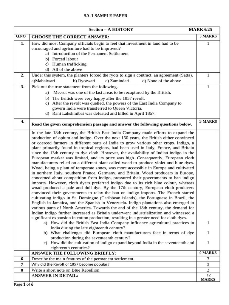 Grade 8 Sa-1 SST Sample Paper 24-25 | PDF | Conservation Biology | Biodiversity