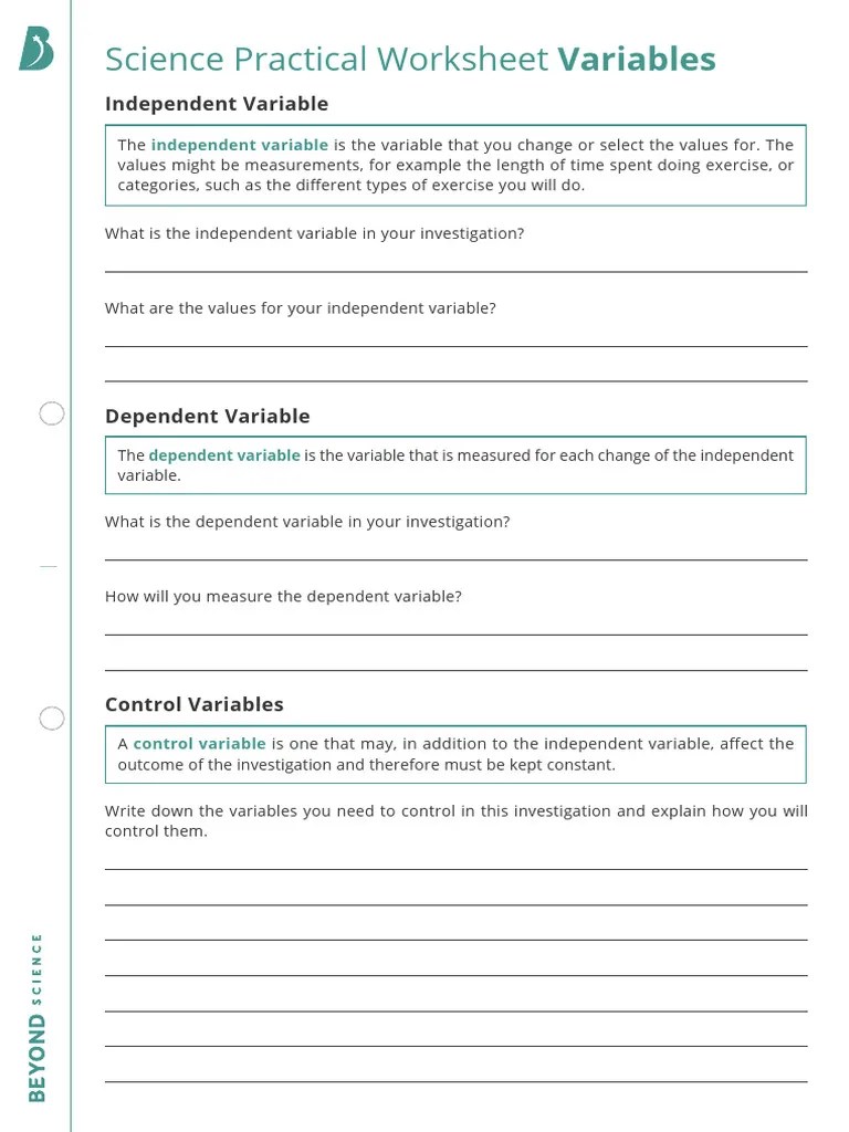 Science Practical Worksheet Variables | PDF