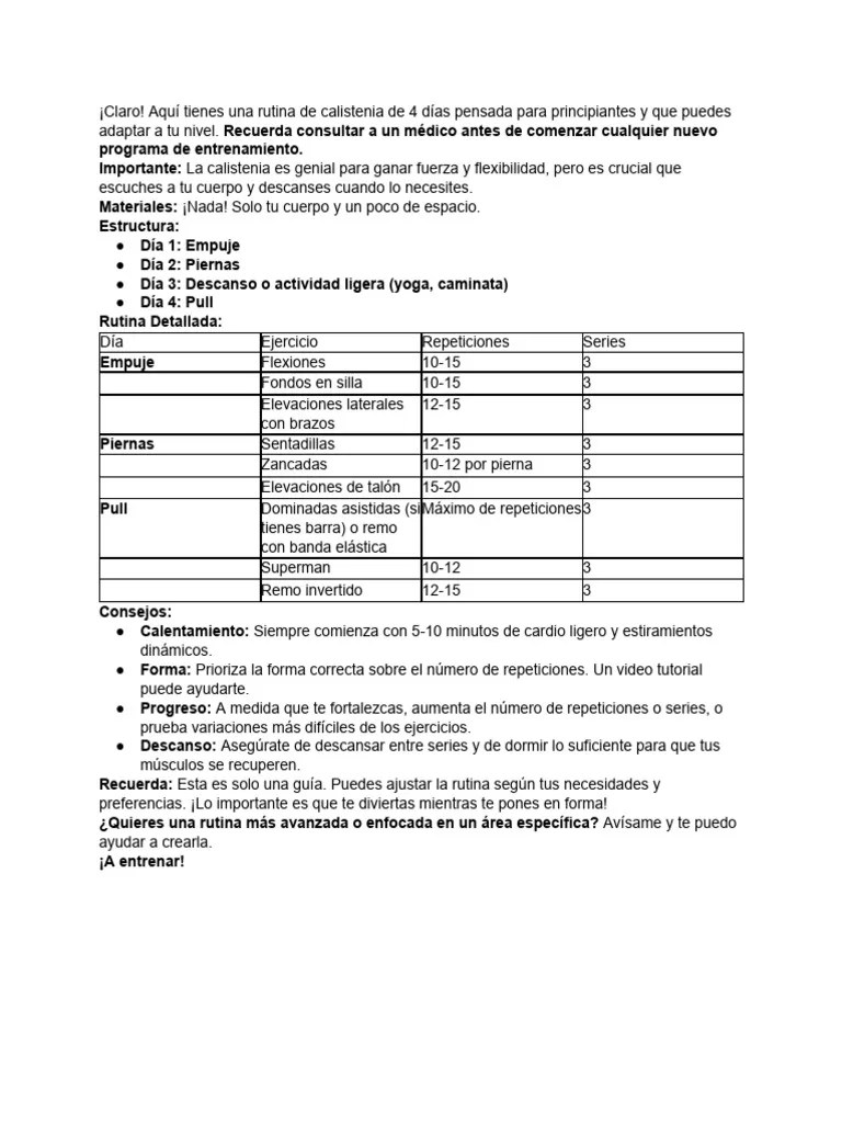 Crea Una Rutina De Calistenia De 4 Días | PDF