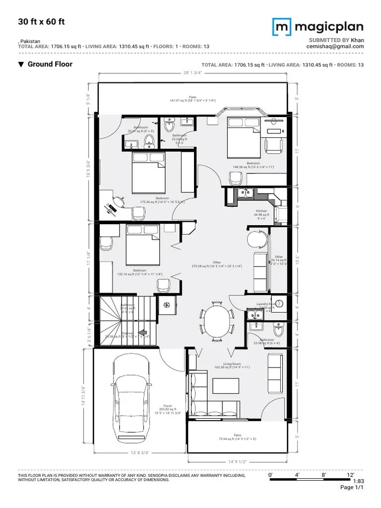 30 ft x 60 ft sketch
