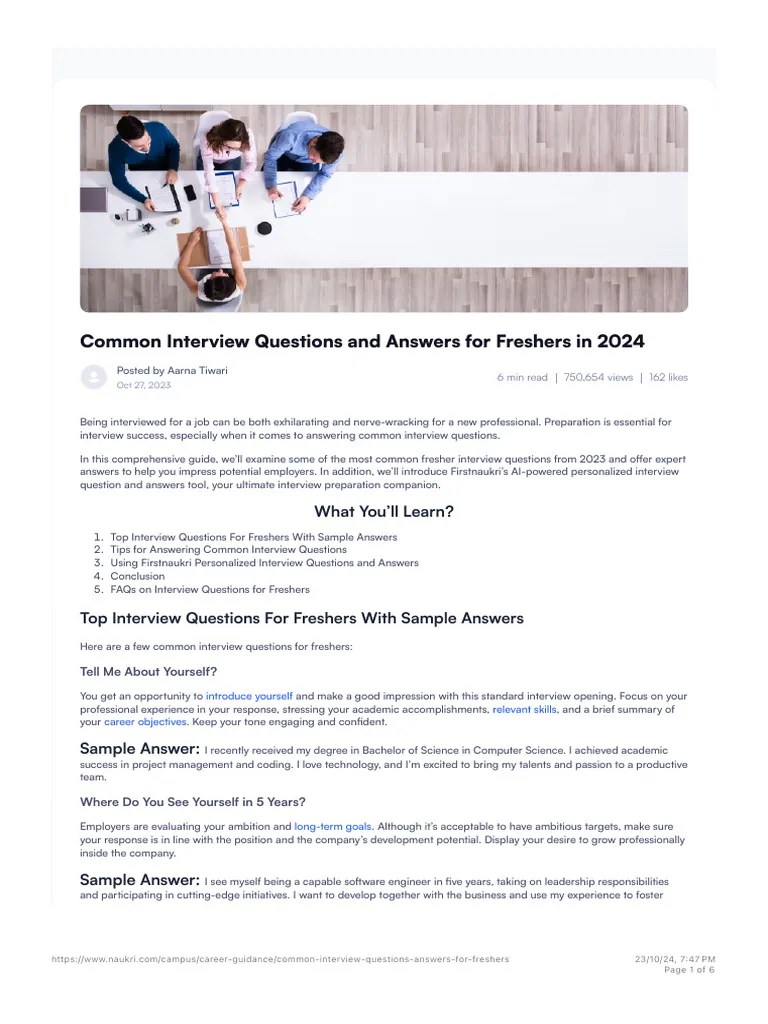 Fresher Interview Prep Guide 2024 | PDF | Job Interview | Faq