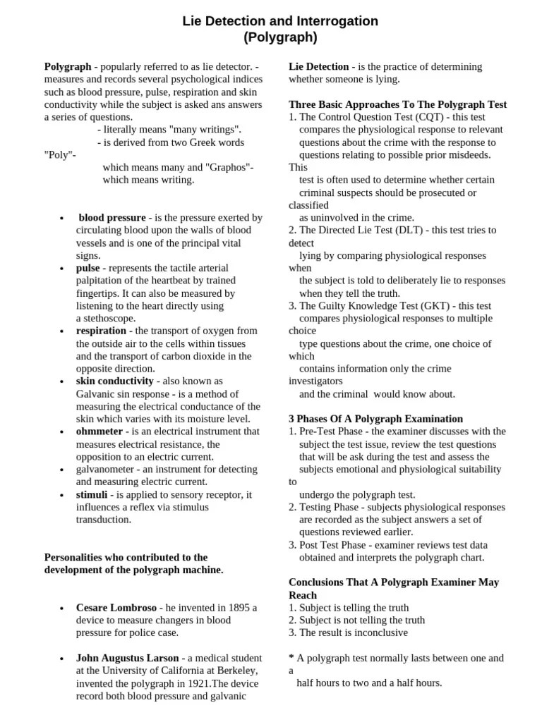 Lie Detection And Interrogation | PDF | Polygraph | Physiology