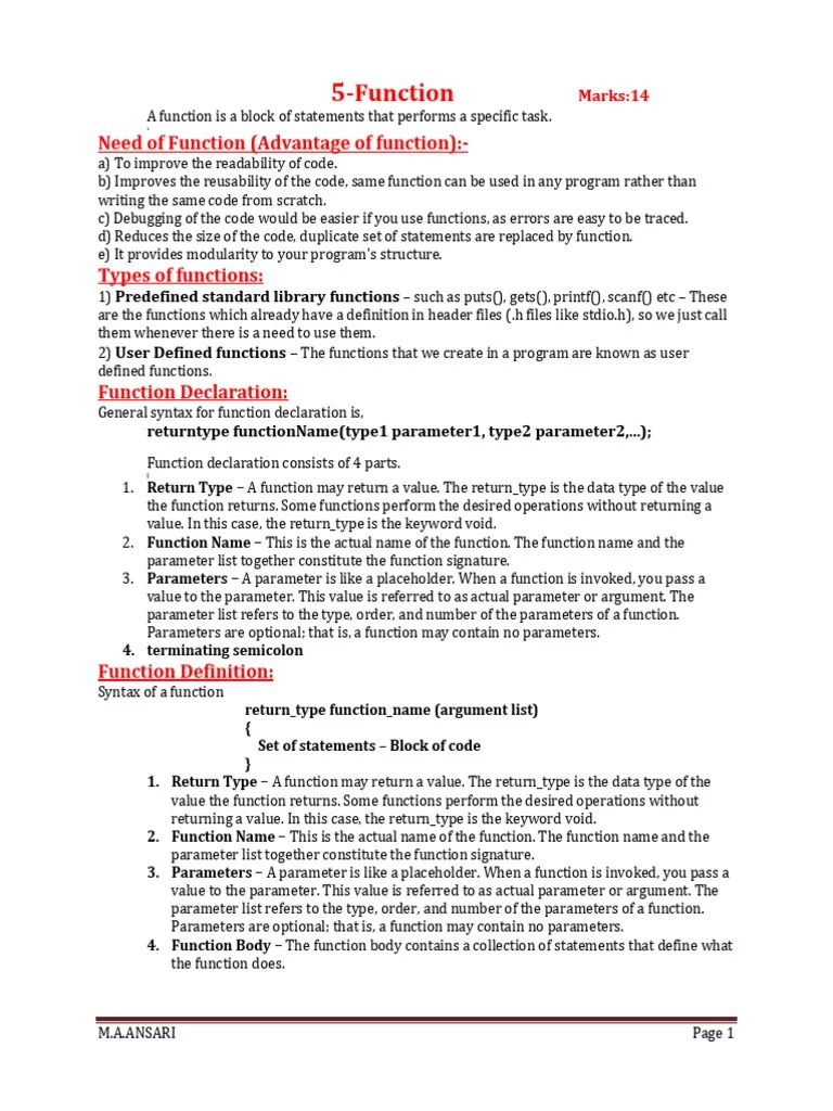 5 Function | PDF | Parameter (Computer Programming) | Variable ...