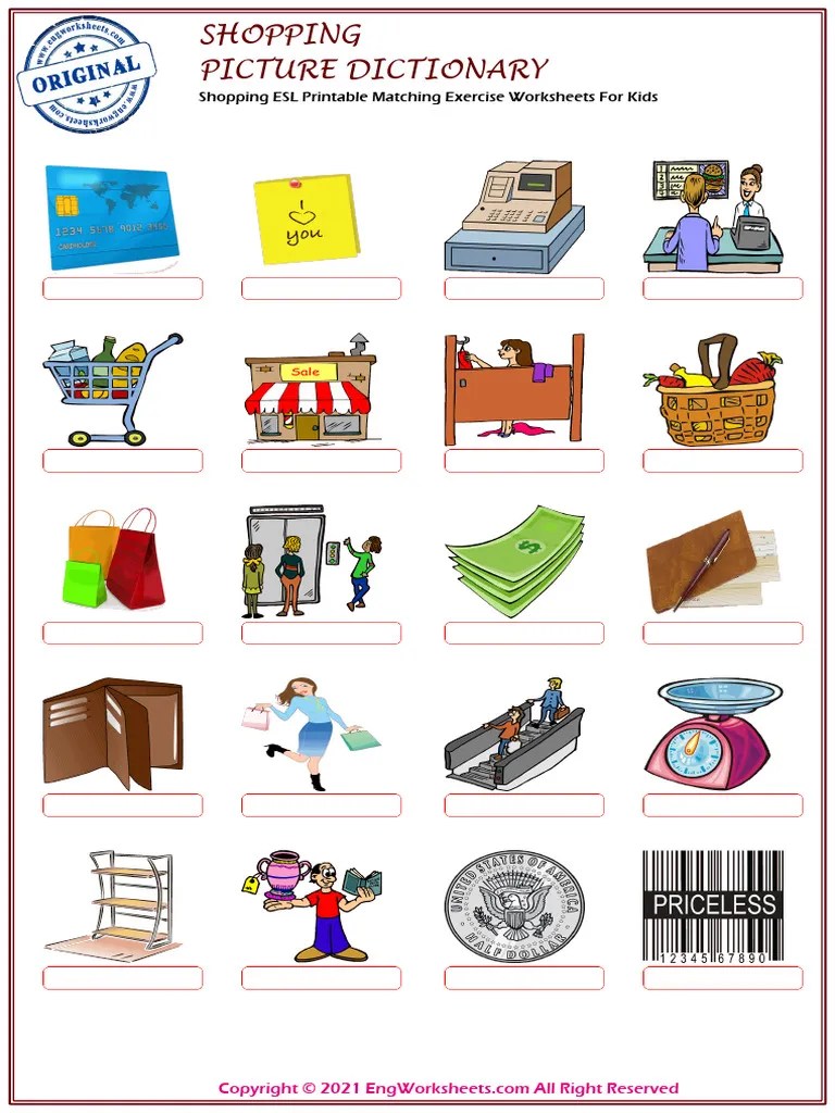 Shopping-esl-printable-matching-exercise-worksheets-for-kids-1225 | PDF