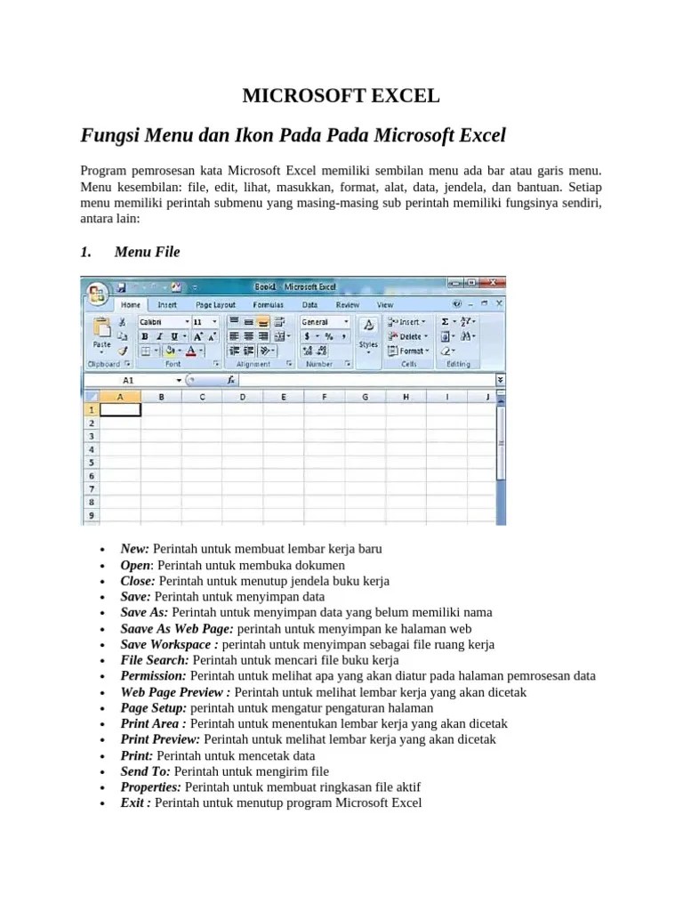 Fungsi Menu Dan Ikon Pada Pada Microsoft Excel | PDF