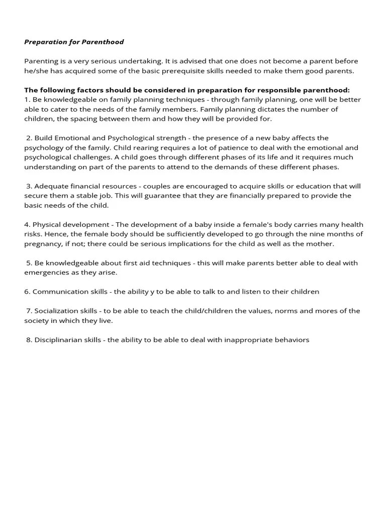 Preparation For Parenthood | PDF | Career & Growth
