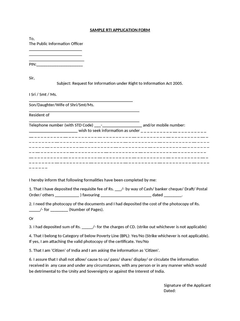 Sample RTI Application Form | PDF | Social Science