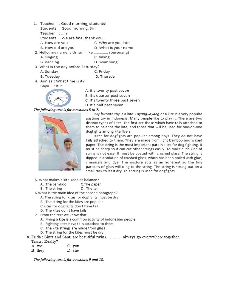 Latihan Soal Bahasa Inggris Kelas 7 | PDF | Language Arts & Discipline