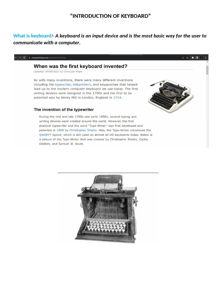 Introduction Of Keyboard | PDF | Computer Keyboard | Typewriter
