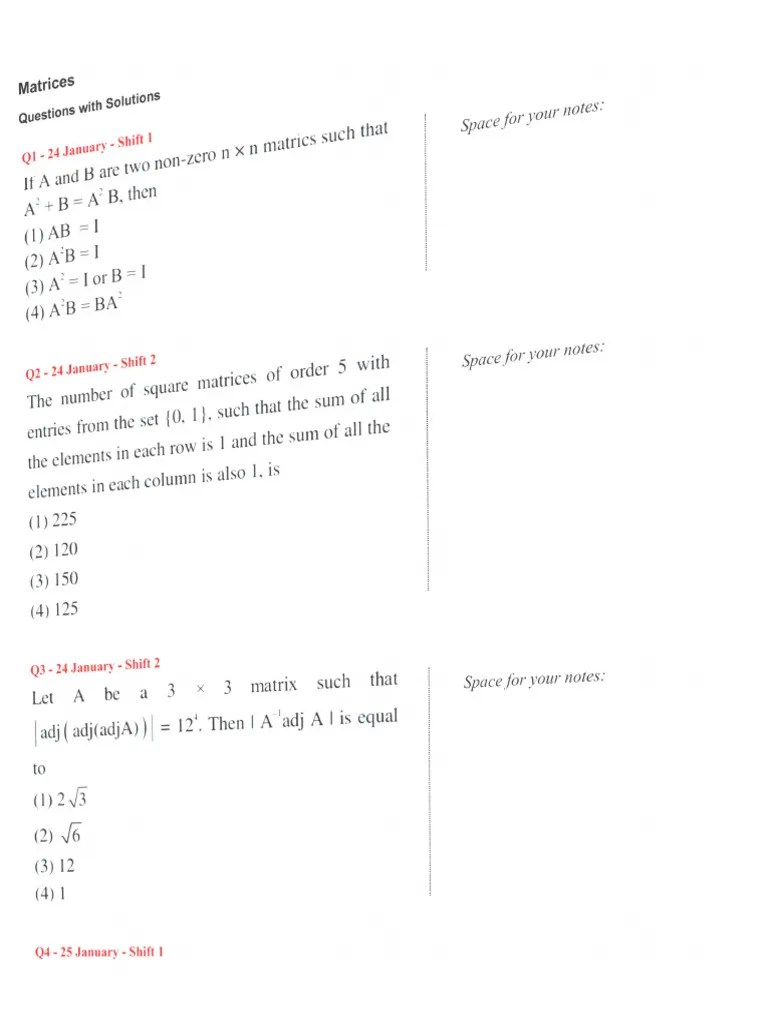 Matrices - JEE Main 2023 January Chapter Wise Questions By MathonGo | PDF