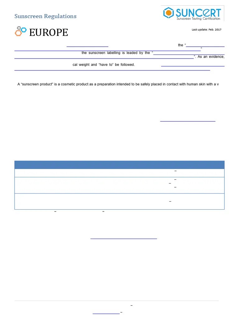Europe Sunscreen Regulations Suncert En | PDF | Sunscreen