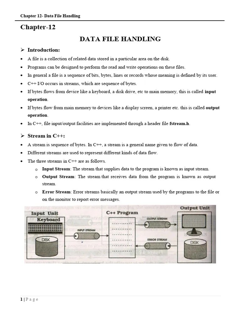 Chapter 12 Data File Handling | PDF | Input/Output | Pointer (Computer ...