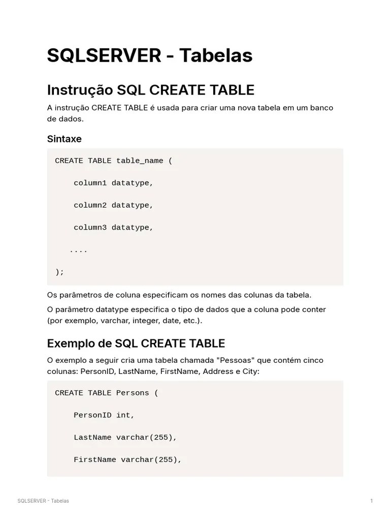 SQLSERVER - Tabelas | PDF | Microsoft SQL Server | SQL