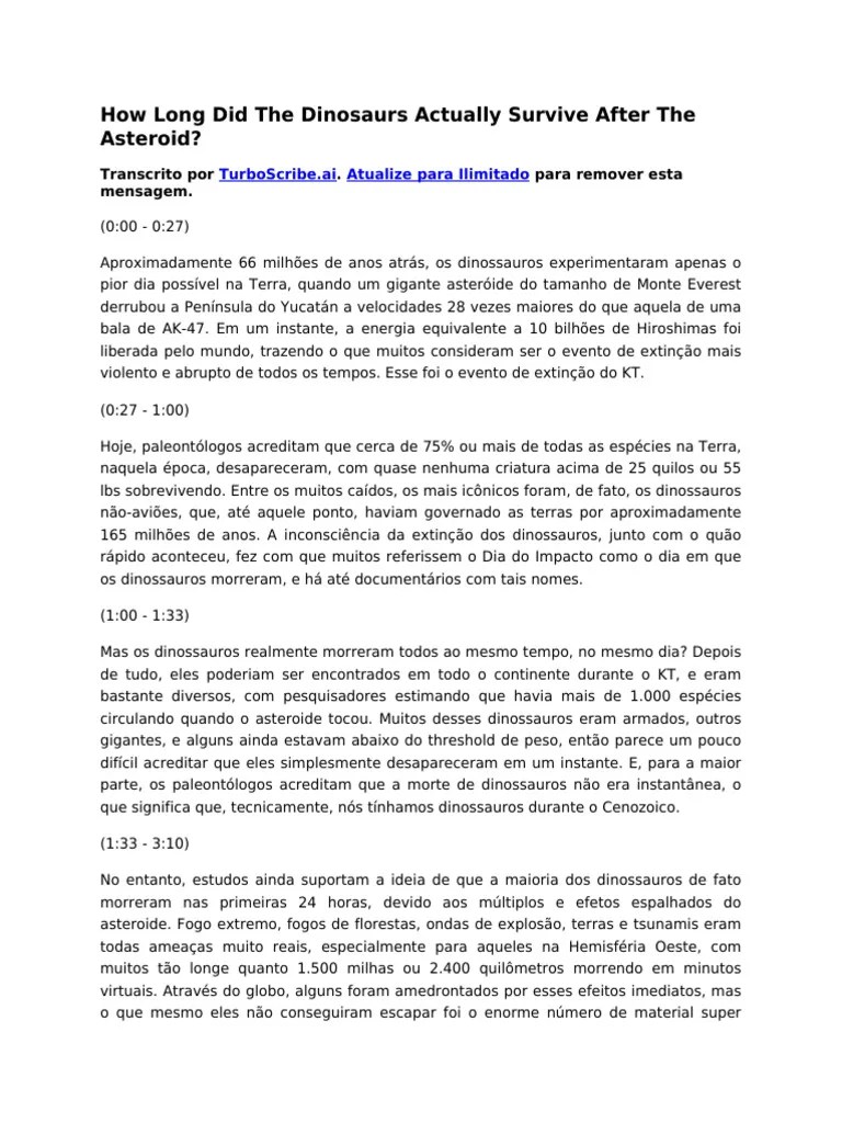 How Long Did The Dinosaurs Actually Survive After The Asteroid | PDF | Dinossauros | Extinção