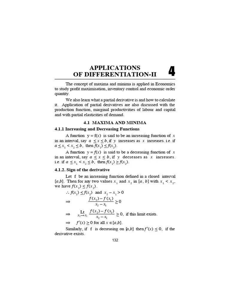 Differentiation Minima And Maxima | PDF | Calculus | Mathematical Concepts