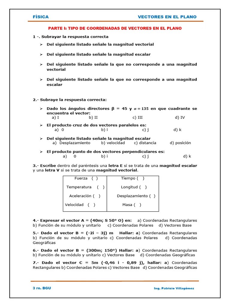 Actividad Vectores En El Plano 3 Bgu Matutina | PDF | Vector Euclidiano | Velocidad