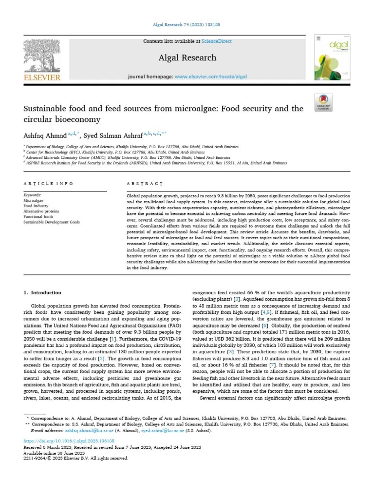 Sustainable Food And Feed Sources From Microalgae Food Security And The Circular Bioeconomy ...
