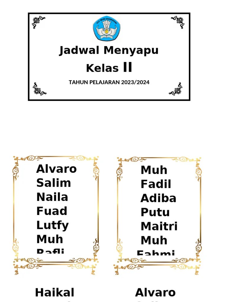 Jadwal Piket Kls 2 | PDF