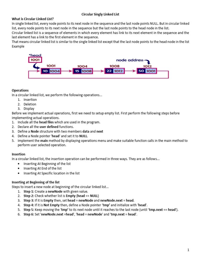 Circular Singly Linked List | PDF | Algorithms And Data Structures ...