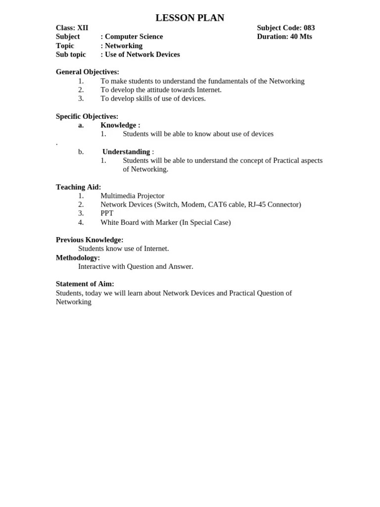 Lesson Plan Networking | PDF | Computer Network | Network Switch